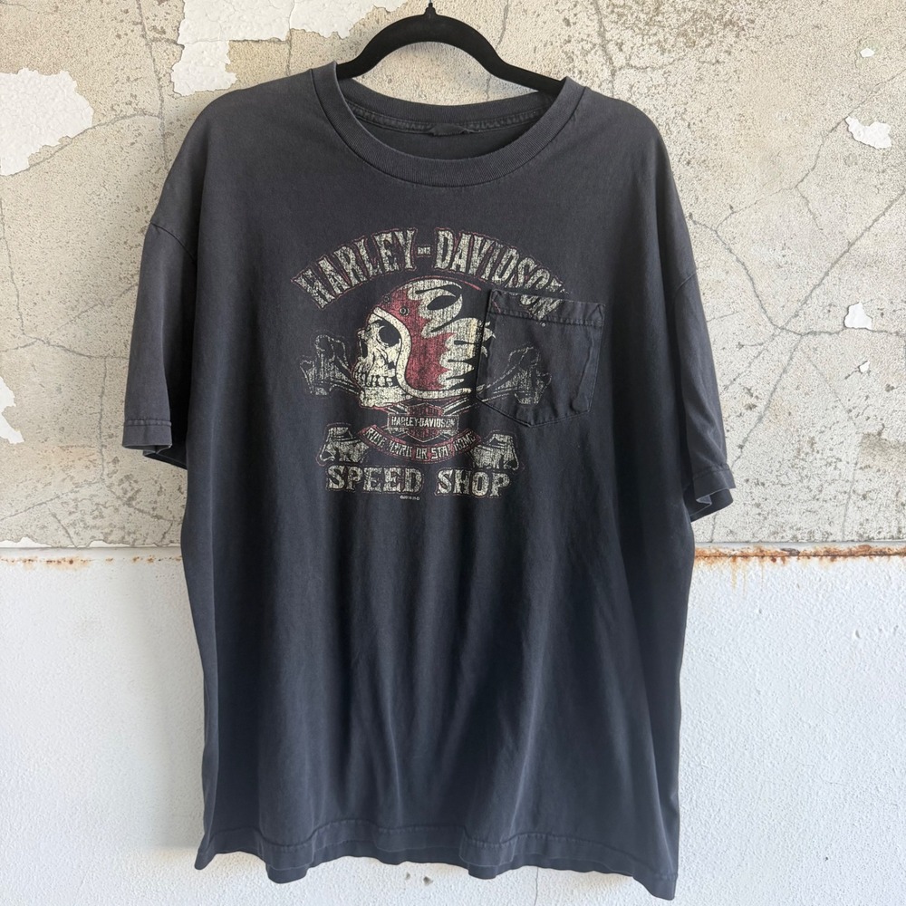 Harley Davidson T Shirt Cancun Mexico Speed Shop Skull Pocket Biker Tee Mens XL